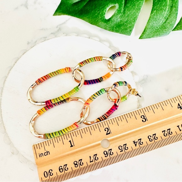 2/$30🌵 Colorful Thread Wrapped Gold Oval Chain Link Earrings Dangle Boho NEW - Picture 6 of 8